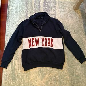 Brandy Melville Navy and White Zip-Up Sweater